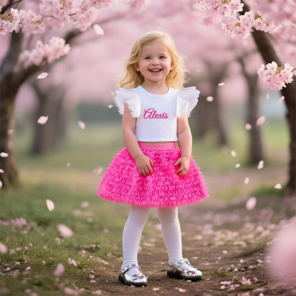 Personalized Girl Embroidered Ruffle Flutter Sleeve Tutu Set| Cloth237