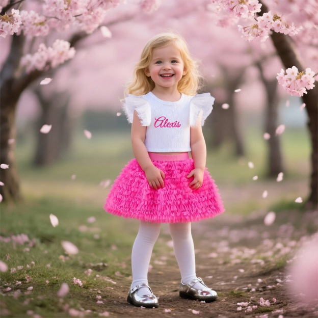 Personalized Girl Embroidered Ruffle Flutter Sleeve Tutu Set| Cloth237