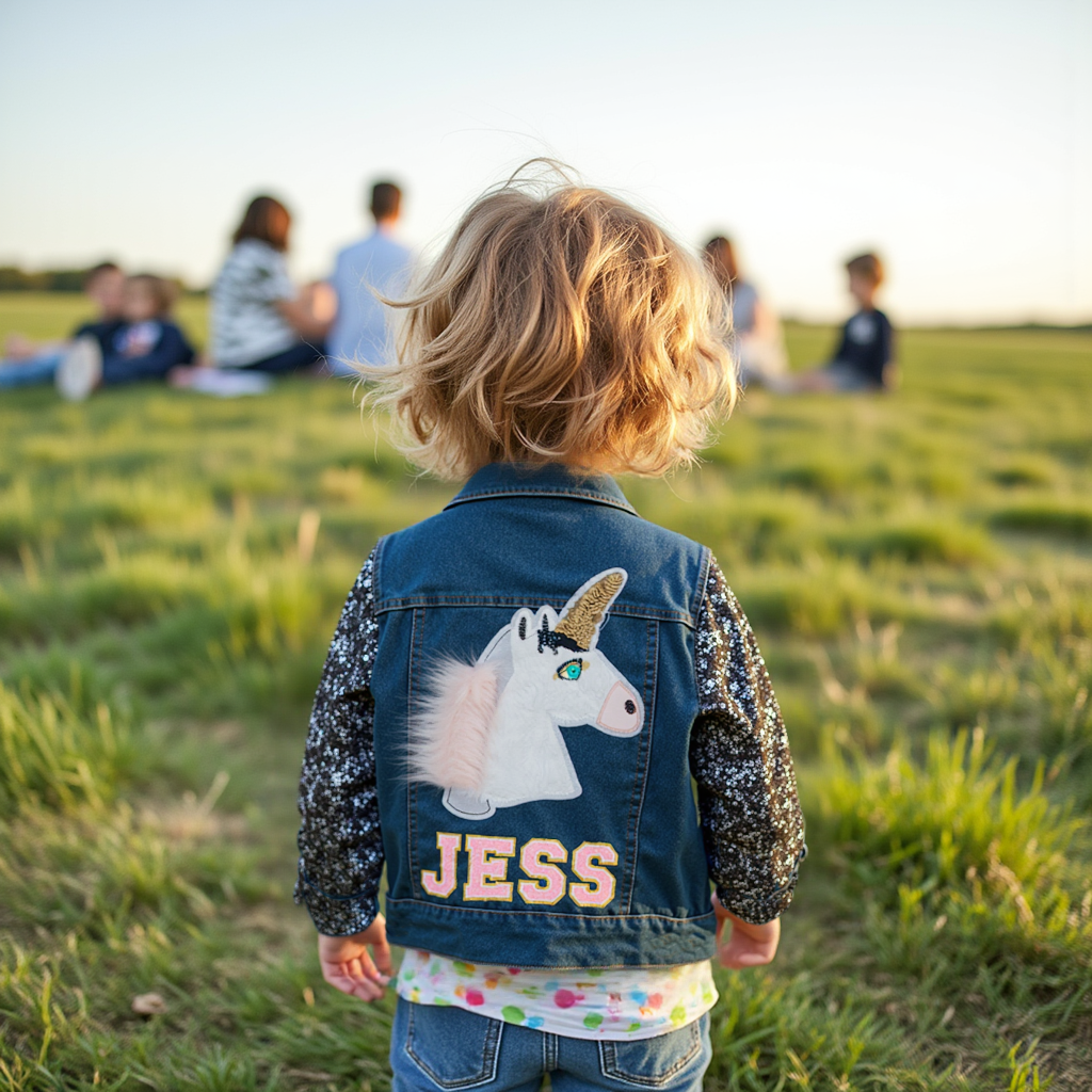 Personalized Kids Unicorn Hand Patch Denim Jacket| Cloth238