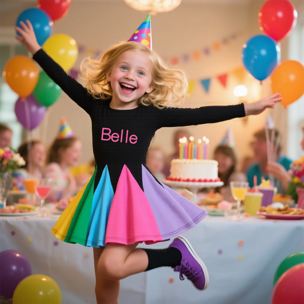 Personalized Girl Rainbow Ruffle Casual Dress| Dress24