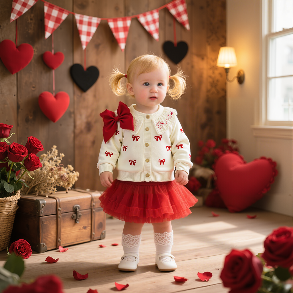 Personalized Baby Hand Embroidered Bow Cardigan| BBcloth98