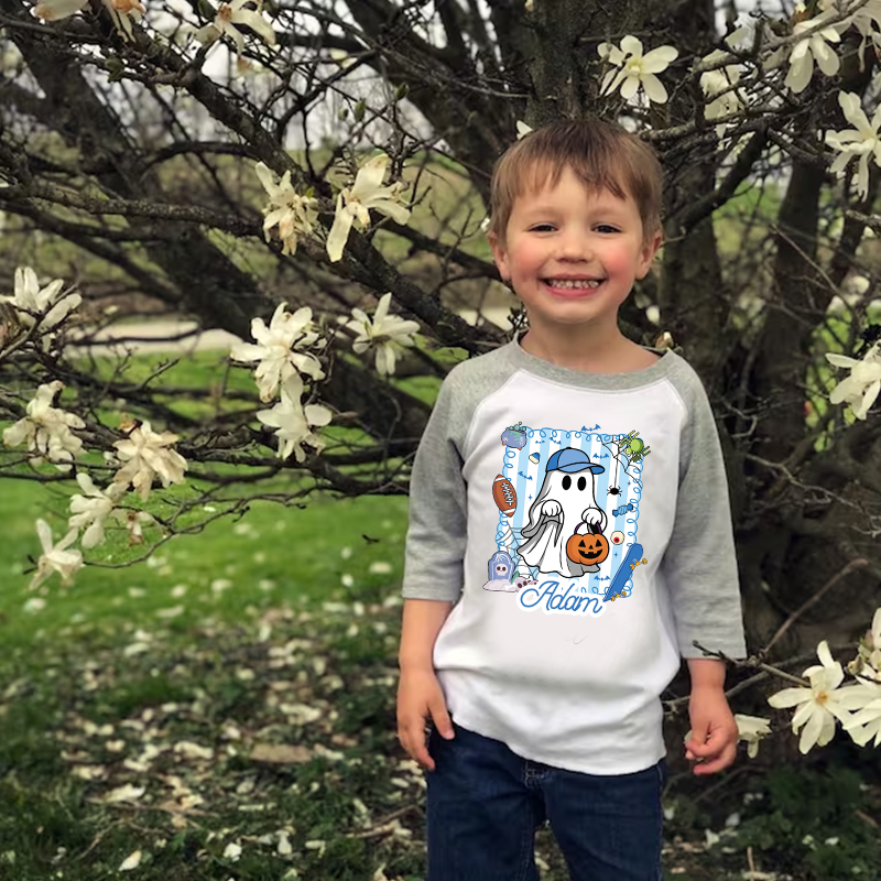 Personalized Kids Halloween Ghost Pumpkin Long Sleeves Shirt| Cloth12447