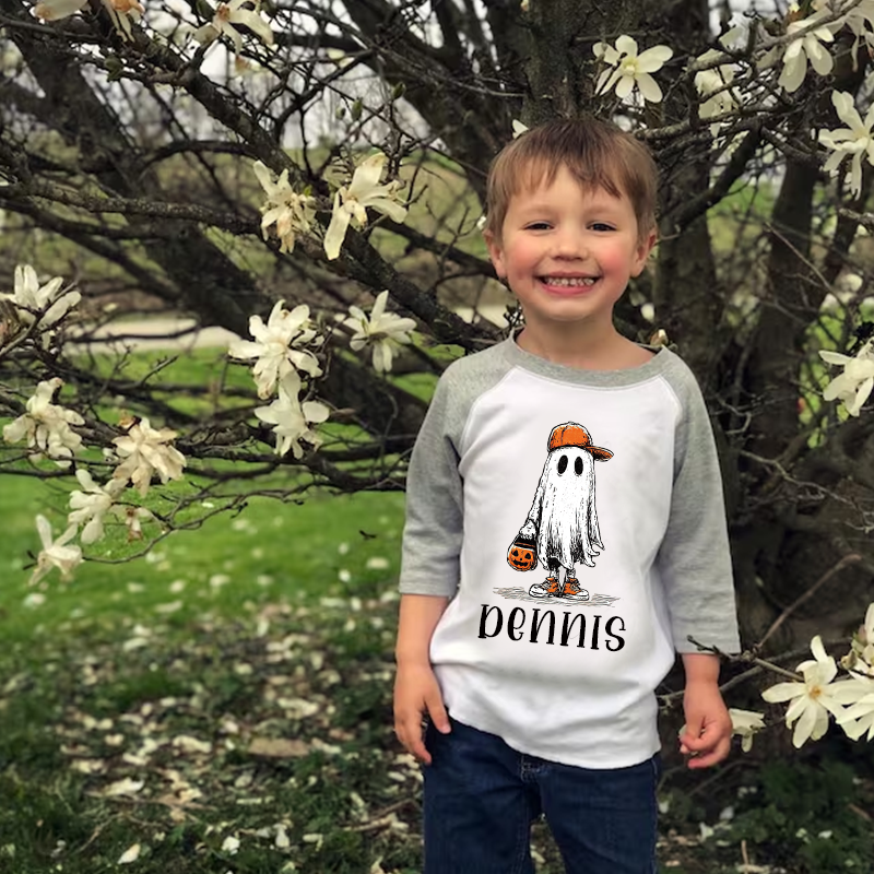 Personalized Kids Halloween Ghost Pumpkin Long Sleeves Shirt| Cloth12448