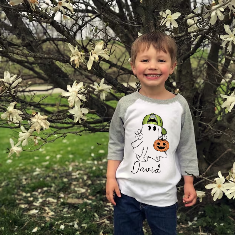 Personalized Kids Halloween Ghost Long Sleeves Shirt| Cloth12449