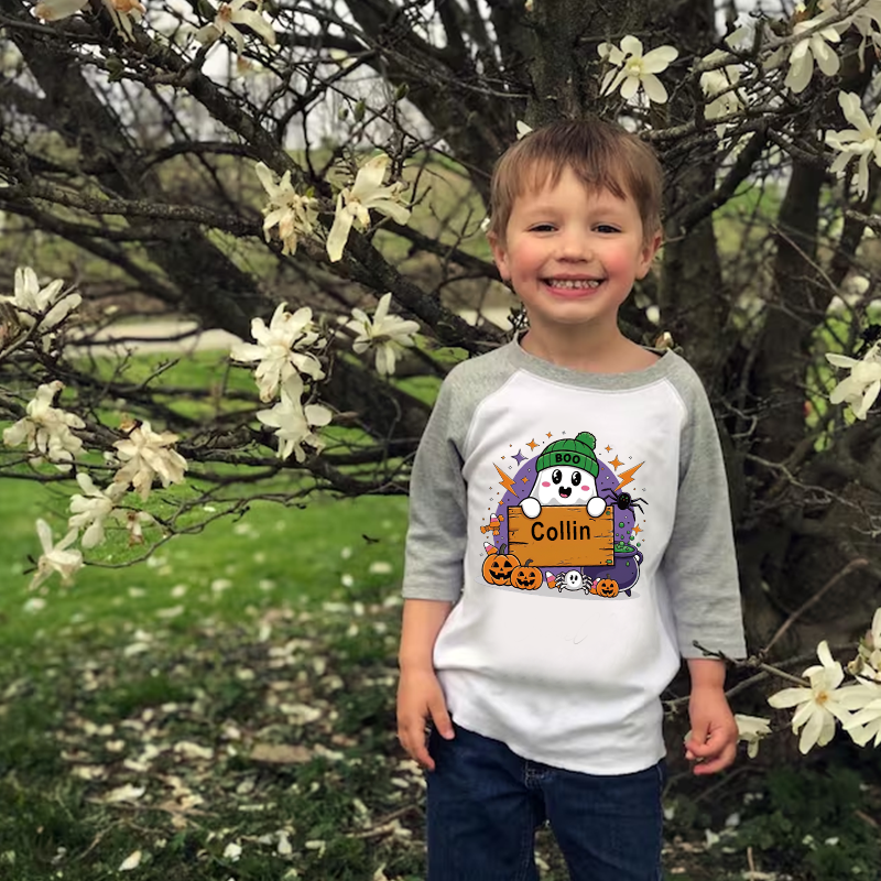 Personalized Kids Halloween Ghost Long Sleeves Shirt| Cloth12450