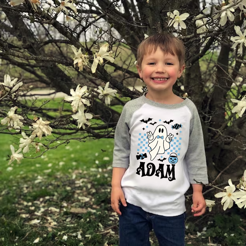 Personalized Kids Halloween Retro Ghost Long Sleeves Shirt| Cloth12452