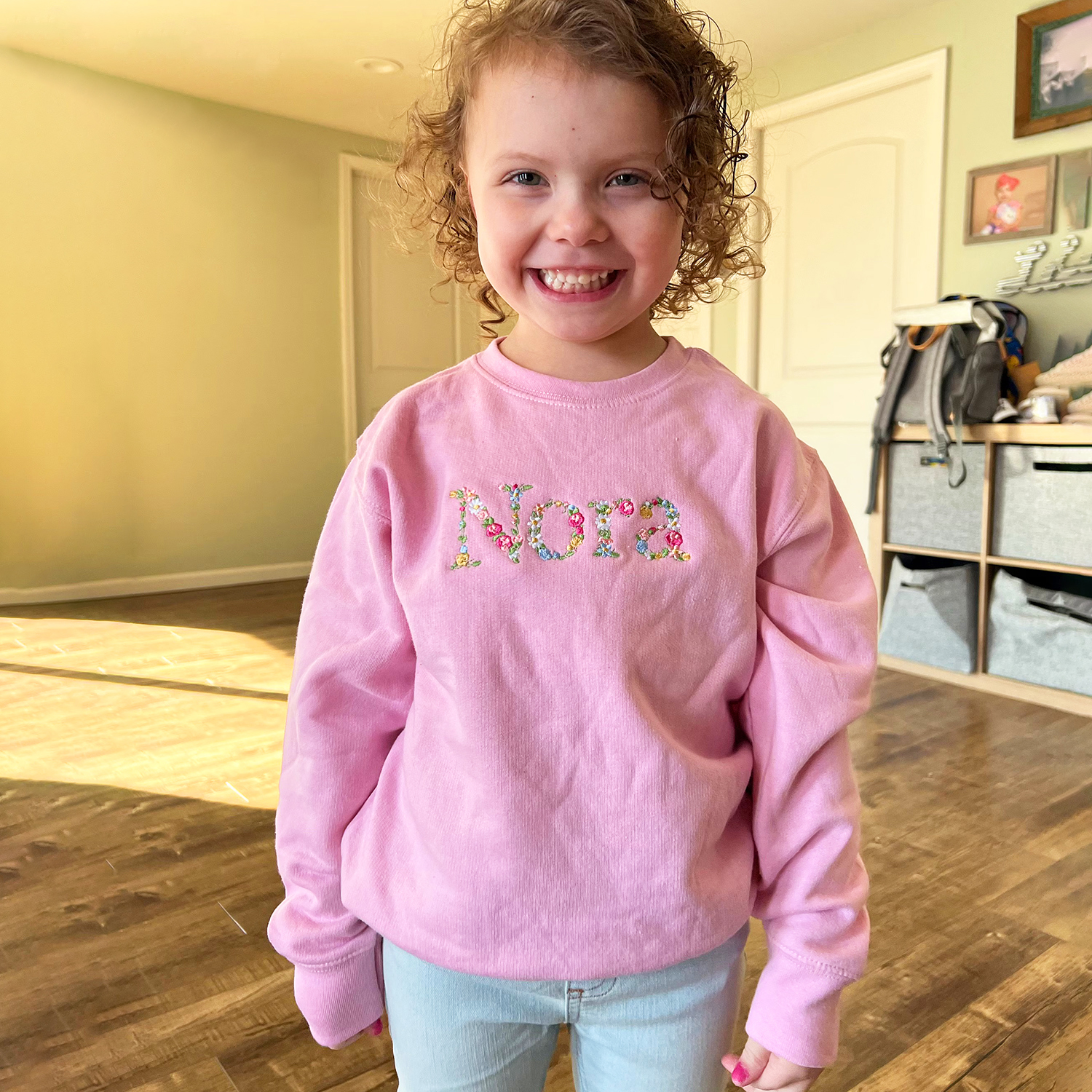 Personalized Floral Embroidered Kid Cozy Soft Crewneck Sweatshirt | inSweatshirt73
