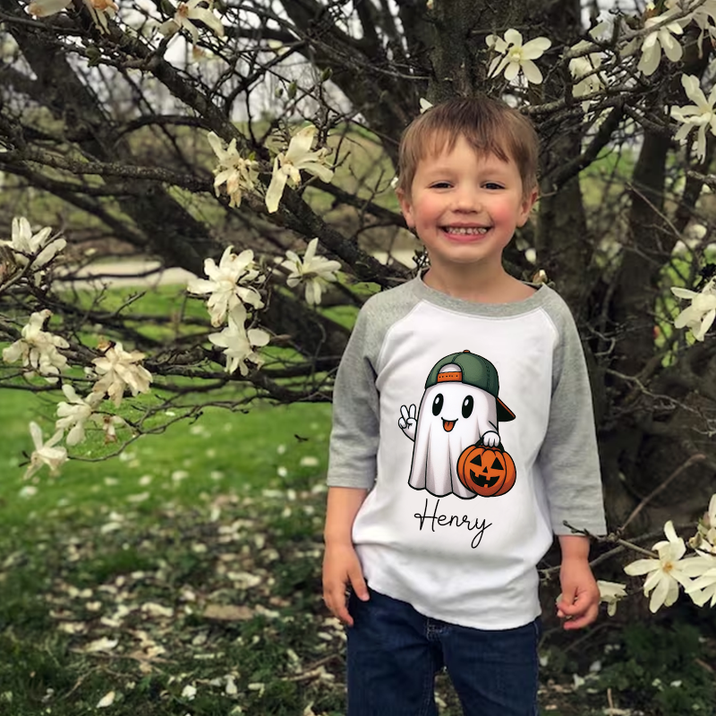 Personalized Kids Halloween Ghost Pumpkin Long Sleeves Shirt| Cloth12453