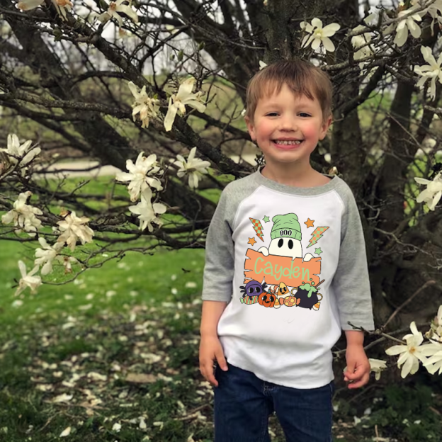 Personalized Kids Halloween Ghost Long Sleeves Shirt| Cloth12454