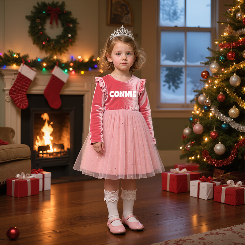 Personalized Gir Long-Sleeved Ruffled Princess Dress| Dress26