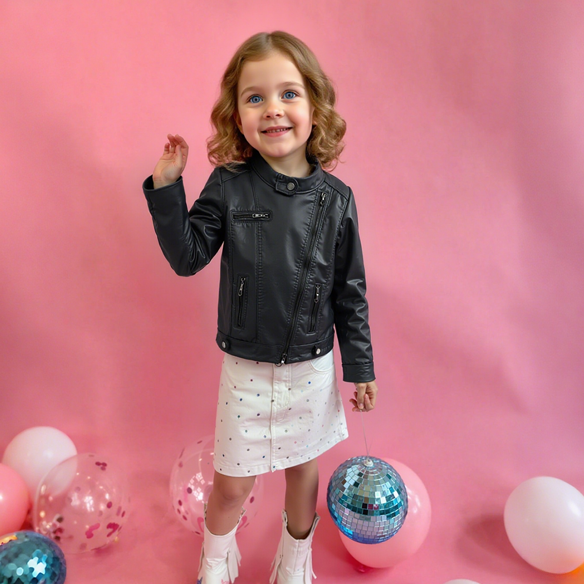 Personalized Kids Embroidered Zip Up Faux Leather Jacket| Cloth250