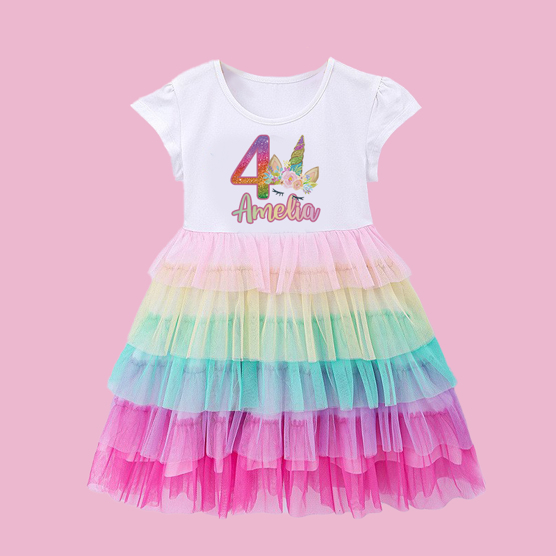 Personalized Gir Birthday Rainbow Mesh Cake Dress| Dress2501
