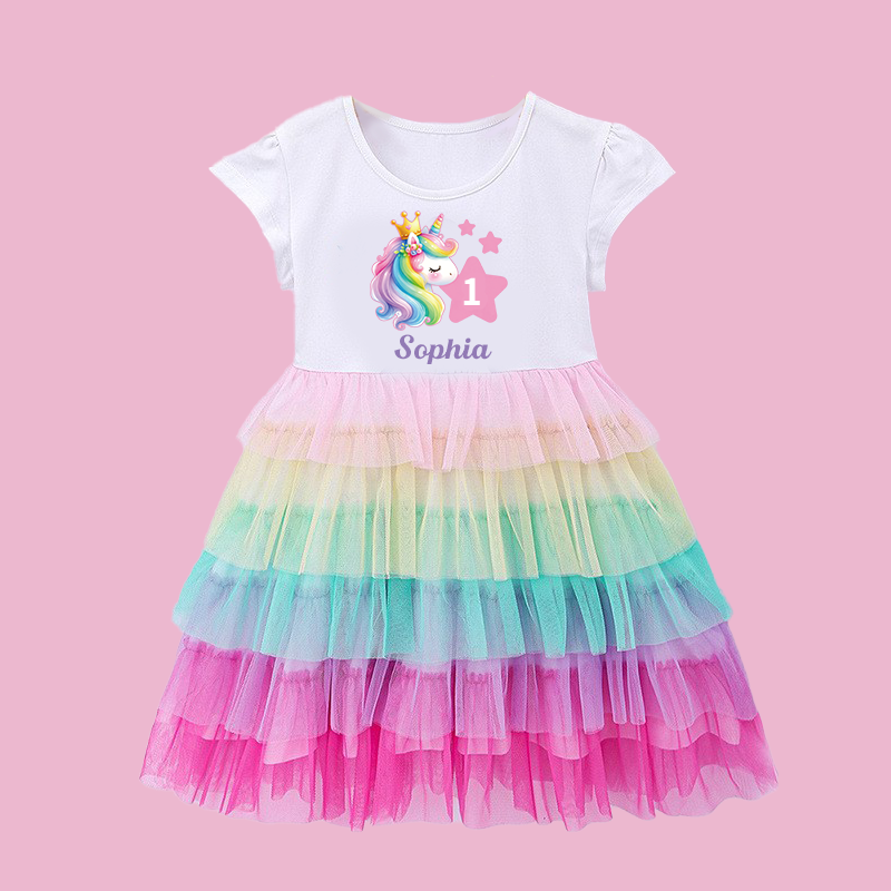 Personalized Gir Birthday Rainbow Mesh Cake Dress| Dress2502