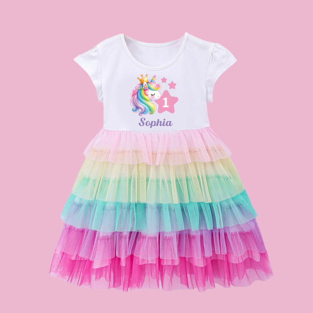 Personalized Gir Birthday Rainbow Mesh Cake Dress| Dress2502