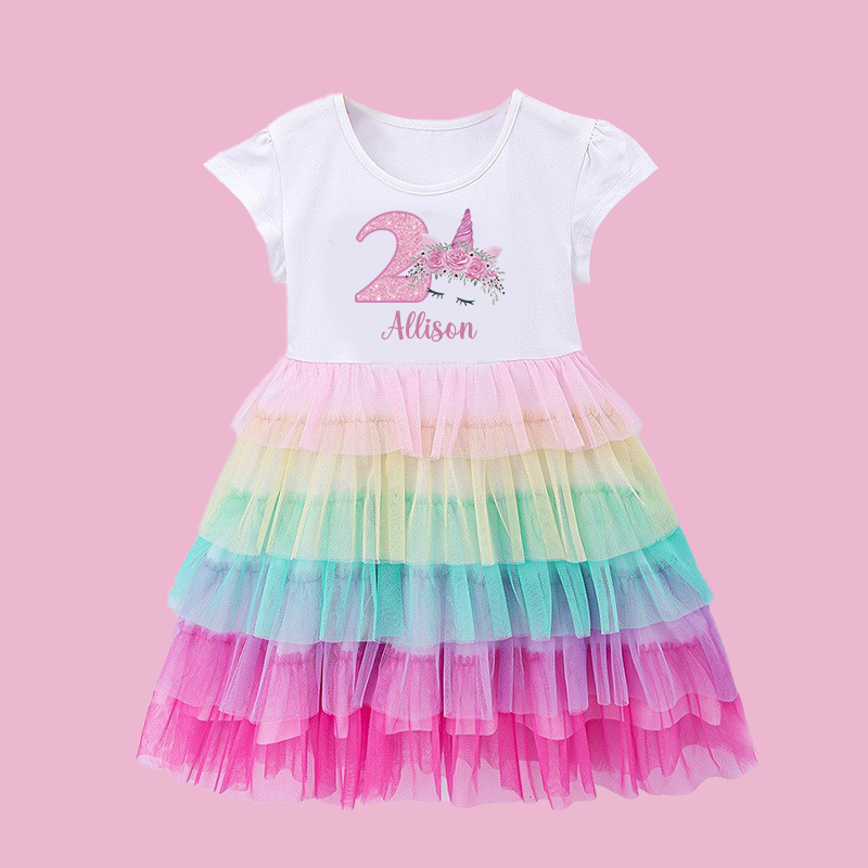 Personalized Gir Birthday Rainbow Mesh Cake Dress| Dress2503