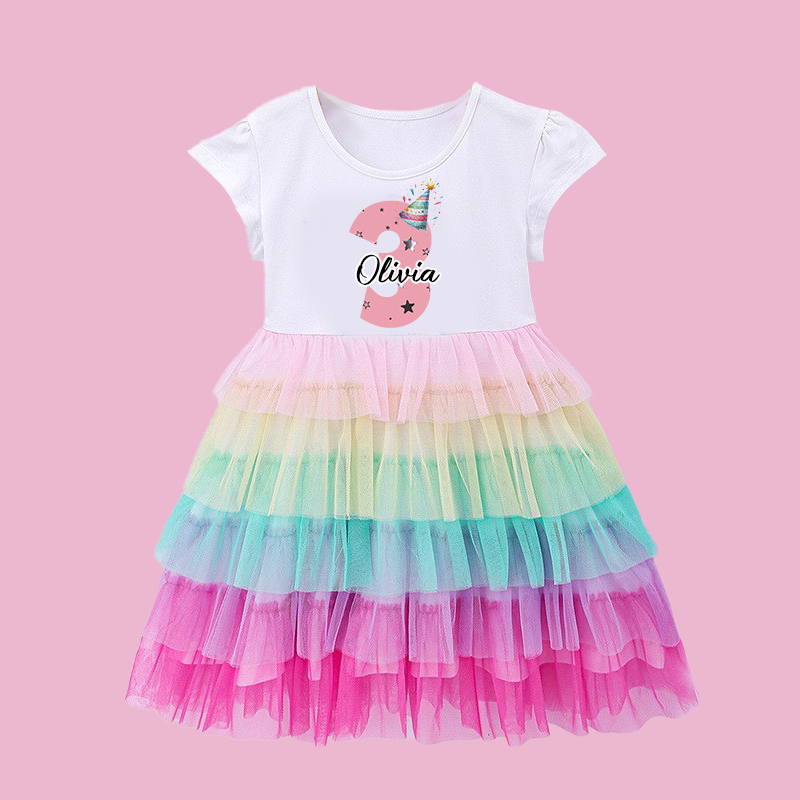 Personalized Gir Rainbow Mesh Cake Dress| Dress2504