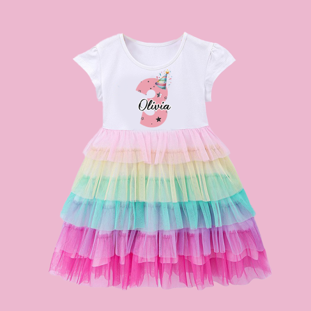 Personalized Gir Rainbow Mesh Cake Dress| Dress2504