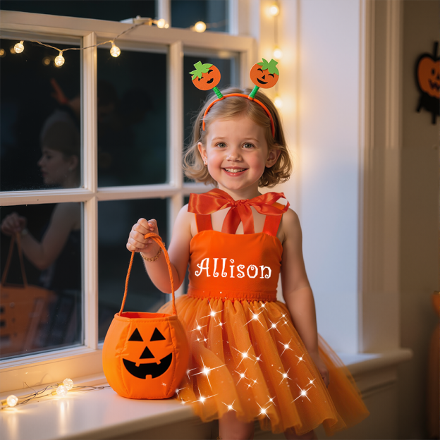 Personalized 3Pcs Girl Halloween Pumpkin Led Dress| YESHalloween06