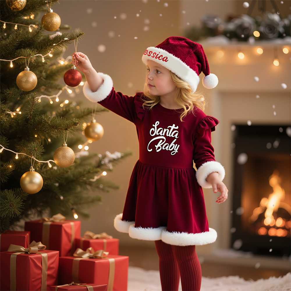 Personalized Santa Baby Outfit with Embroidered Party Hat|YESMC01