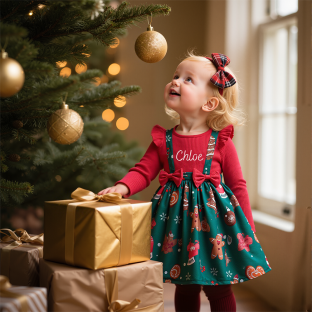 Personalized Girl Christmas Cute Bow Dress|YESMC02