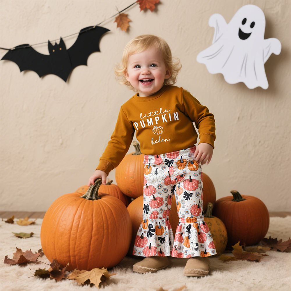 Personalized Baby Girl My Little Pumpkin Sweatshirt Set| YESHalloween07