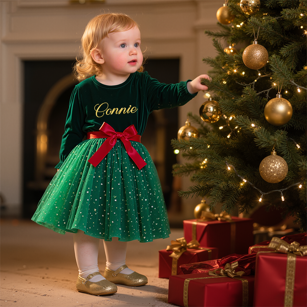 Personalized Girl Christmas Cute Bow Dress|YESMC03
