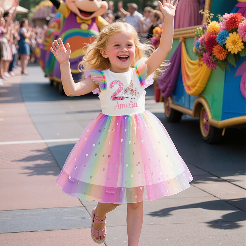 Personalized Girl Birthday Rainbow Mesh Cake Dress| Dress27