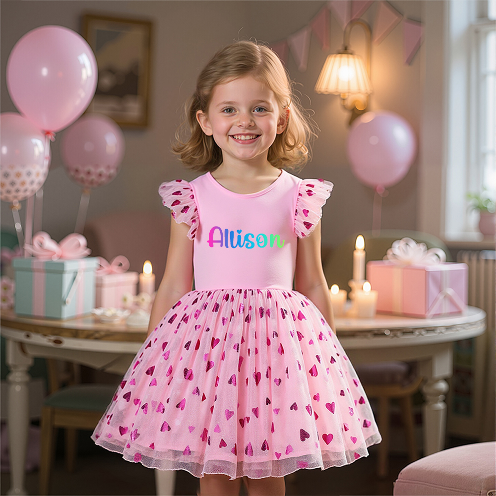 Personalized Girl Birthday Pink Heart Mesh Cake Dress| Dress28