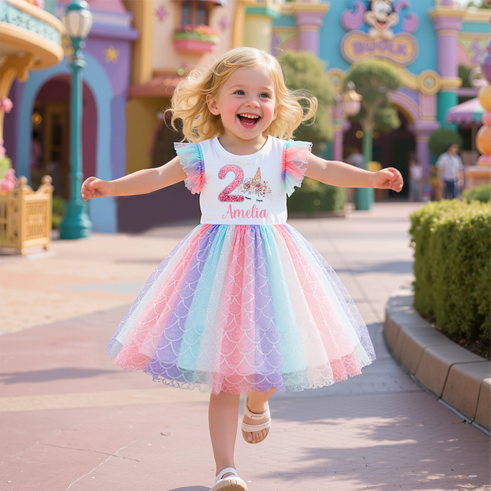Personalized Girl Birthday Rainbow Mesh Cake Dress| Dress29