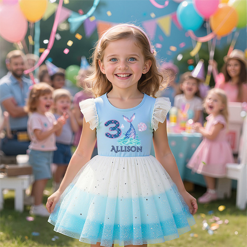 Personalized Girl Birthday Blue Mesh Cake Dress| Dress30