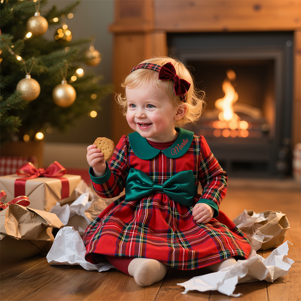Personalized Girl Christmas Big Bow Doll Collar Dress|YESMC06