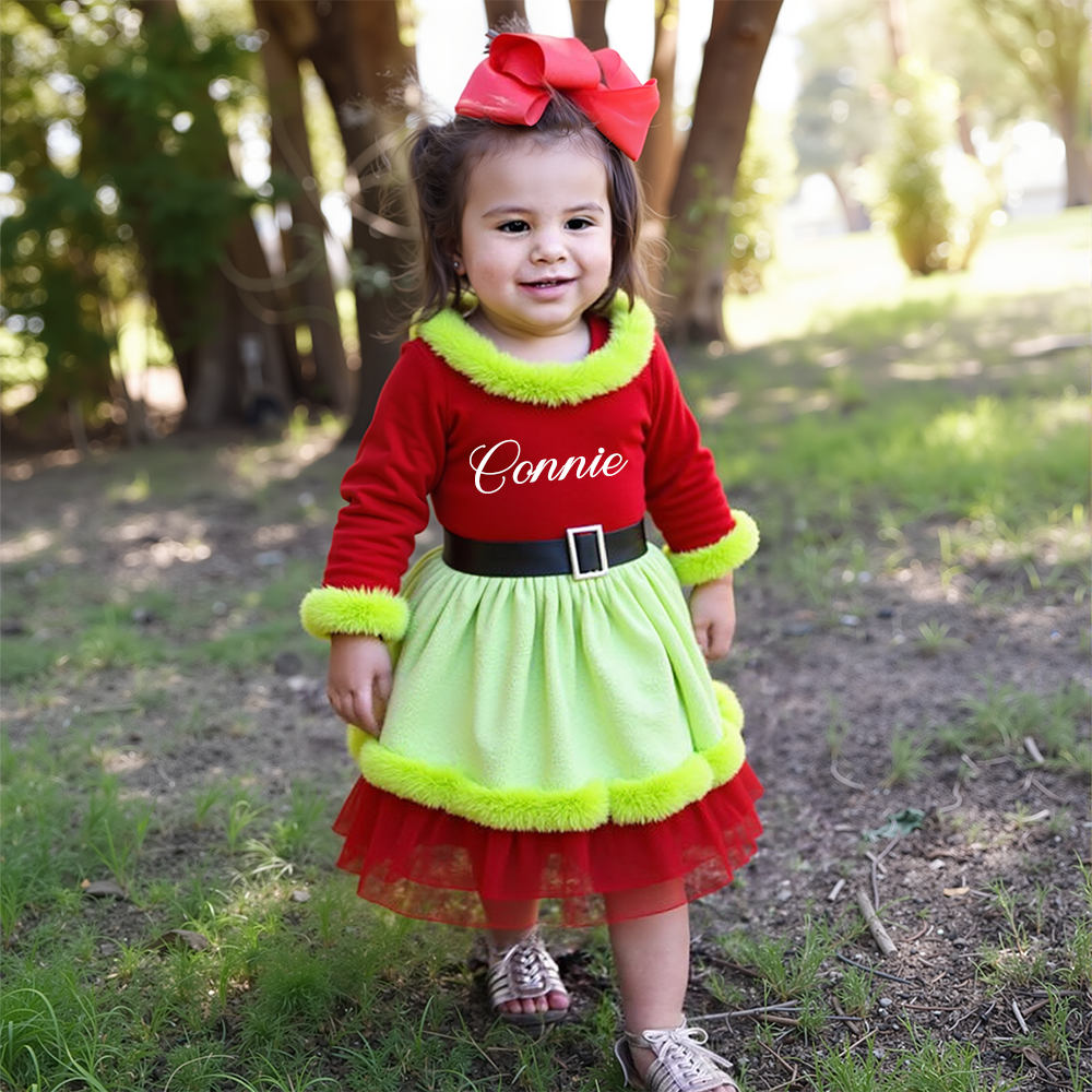 Personalized Girl Christmas  Baby Velvet Dress With Headband|YESMC11