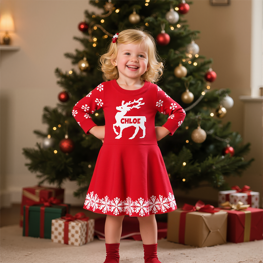 Personalized Girl Christmas Sweater Deer Dresst| YESMC21