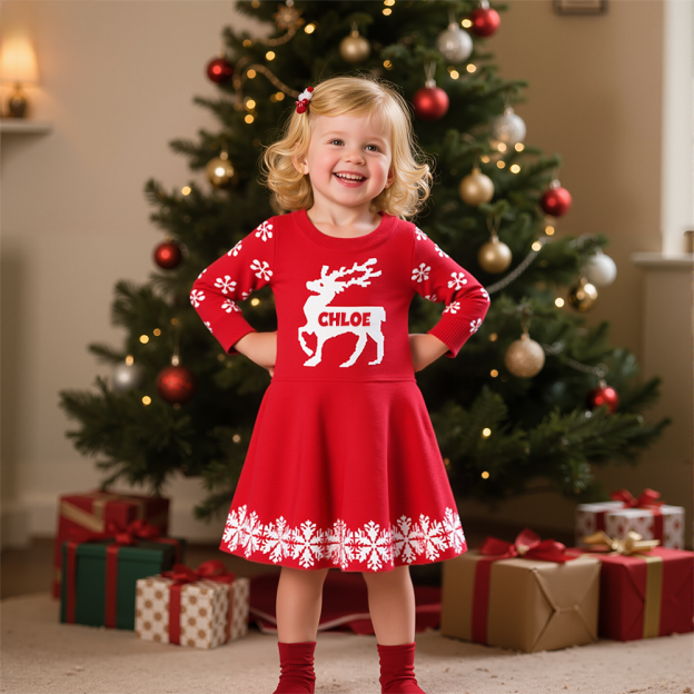 Personalized Girl Christmas Sweater Deer Dresst| YESMC21