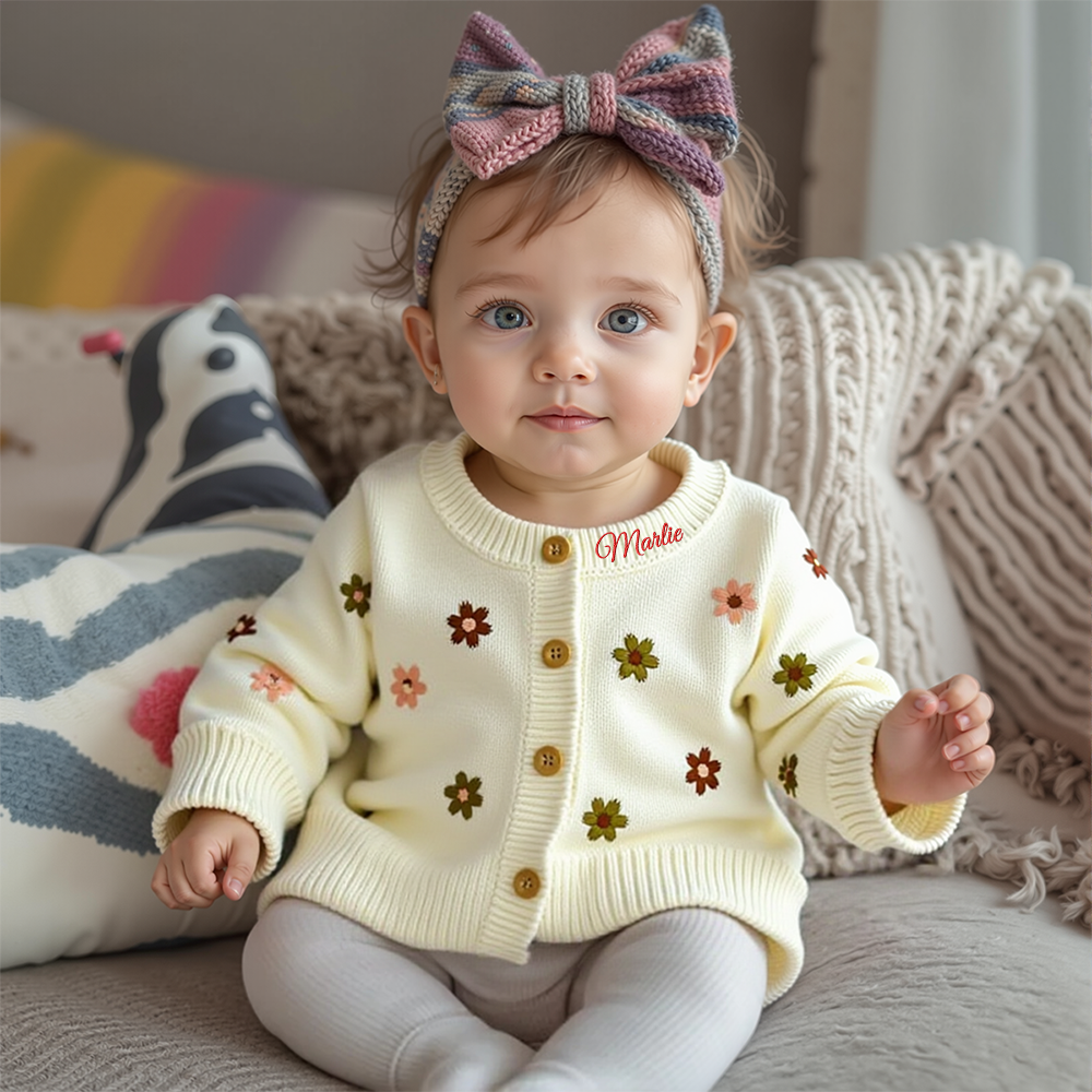 Personalized Baby Hand Embroidered Flower Cardigan| BBcloth100