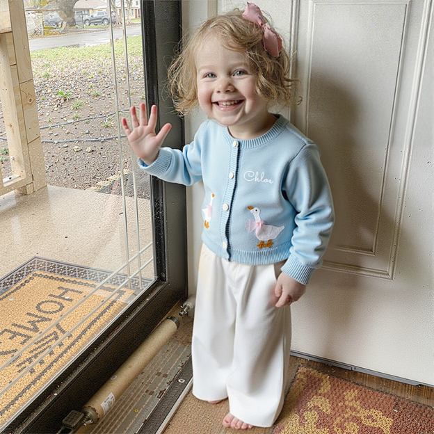Personalized Girl Hand Embroidered Goose Cardigan| Cloth246