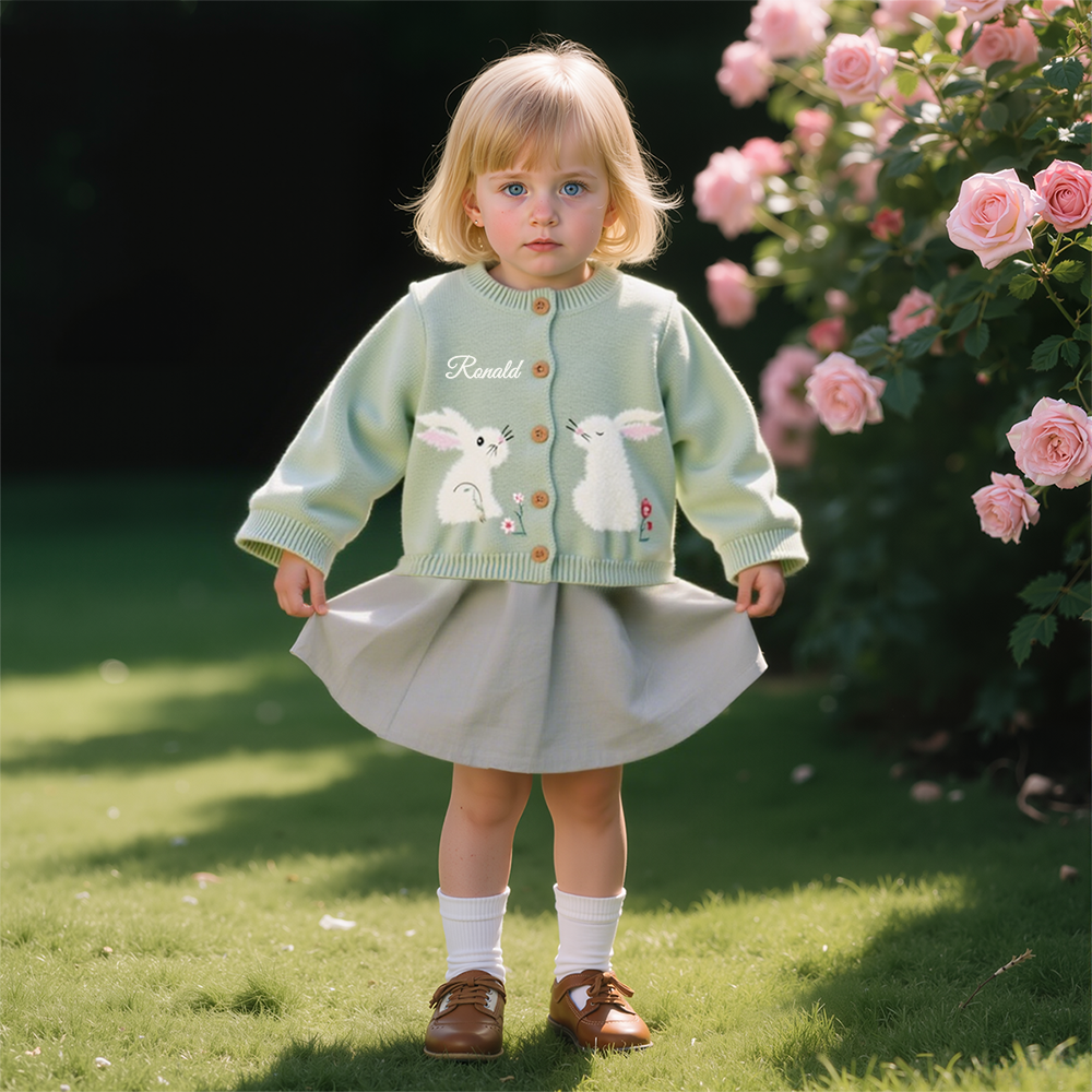 Personalized Girl Hand Embroidered Bunny Cardigan| Cloth247