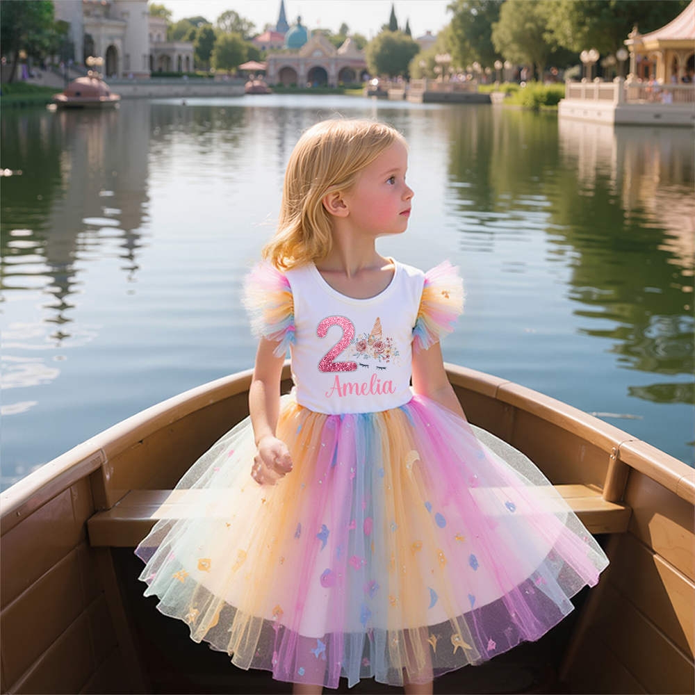 Personalized Girl Birthday Rainbow Mesh Cake Dress| Dress31