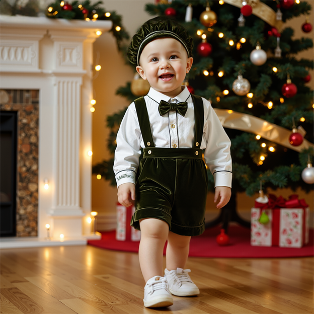 Personalized  Baby Boy Christmas Velvet Outfit| YESMC23