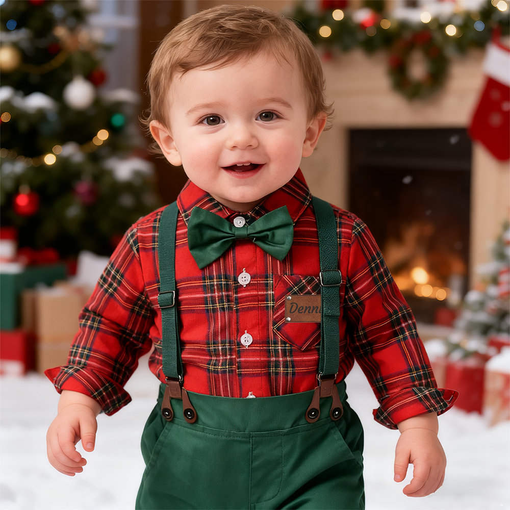 Personalized Leather Patch Boy Christmas Retro Outfit| YESMC24