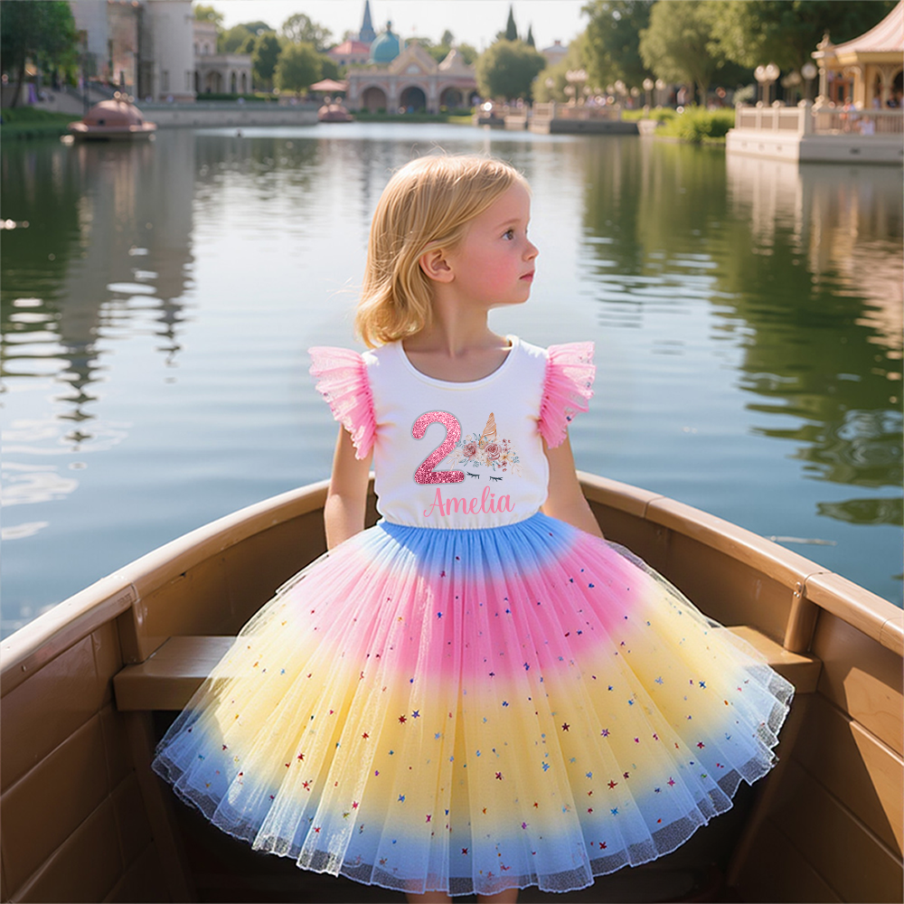 Personalized Girl Birthday Rainbow Mesh Cake Dress| Dress35