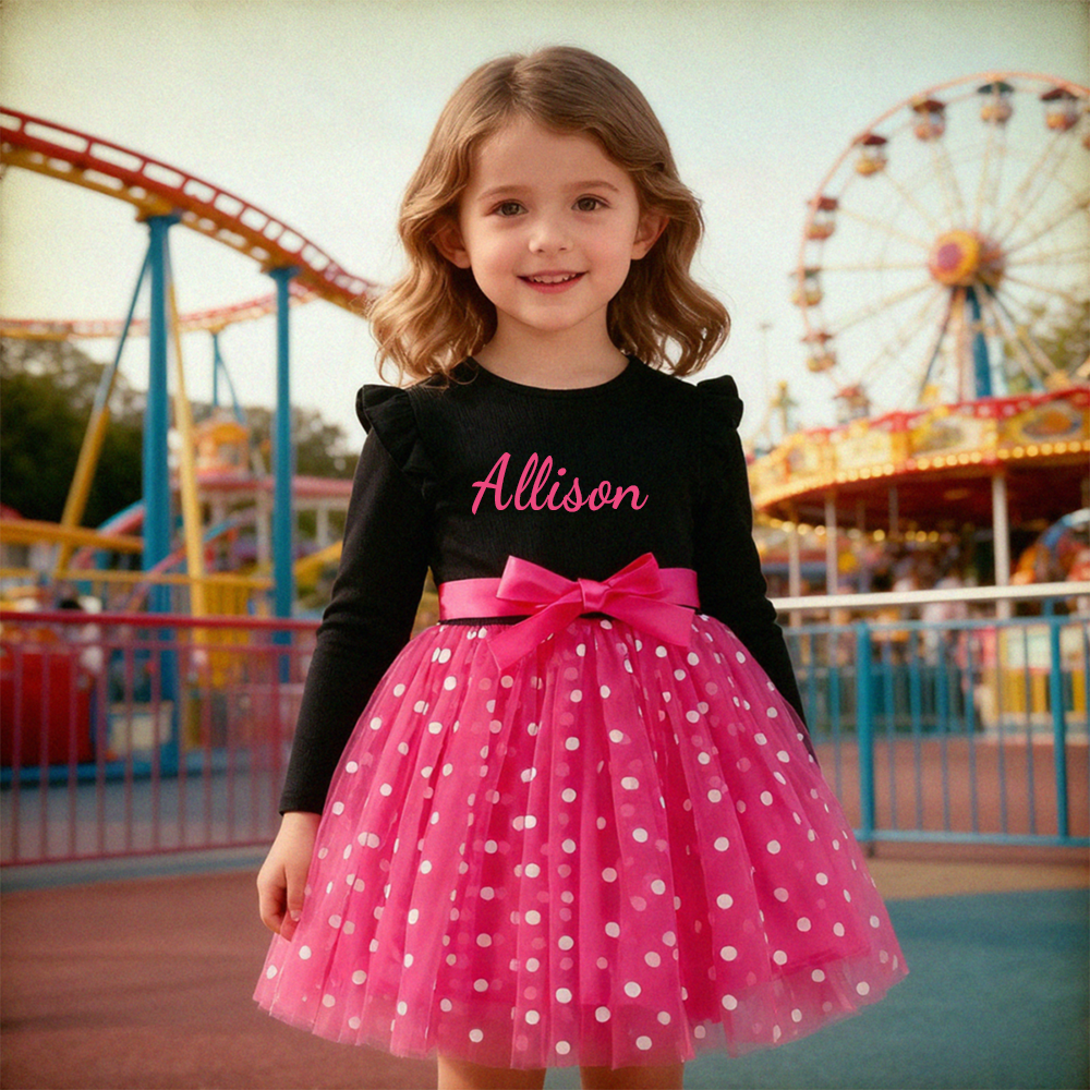 Personalized Girl Polka Dot Tulle with Bow Dress| Dress32