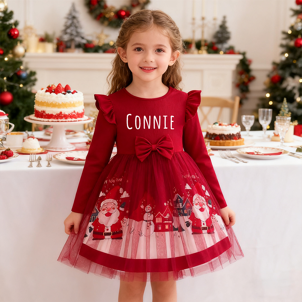 Personalized Girl Christmas Dress with Santa Tulle Skirt| Dress33