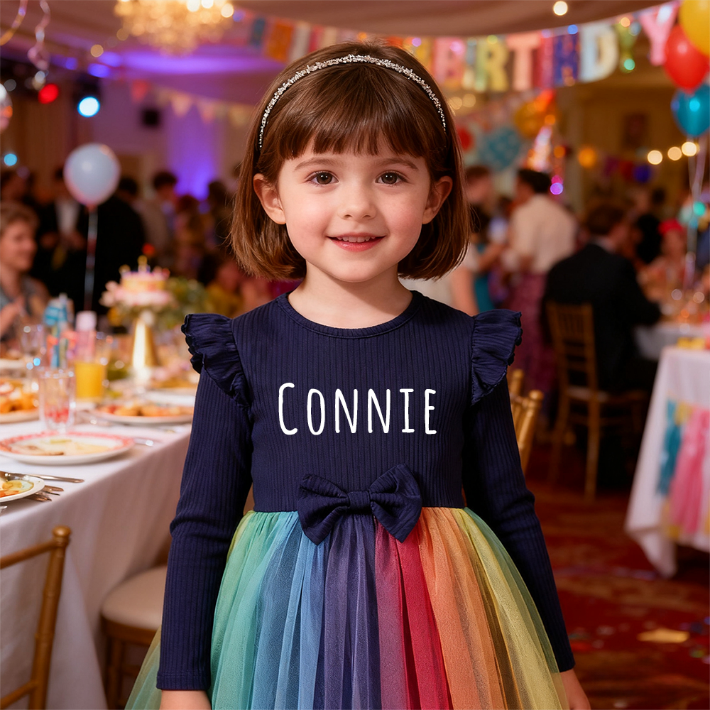 Personalized Girl Rainbow Mesk Dress| Dress34