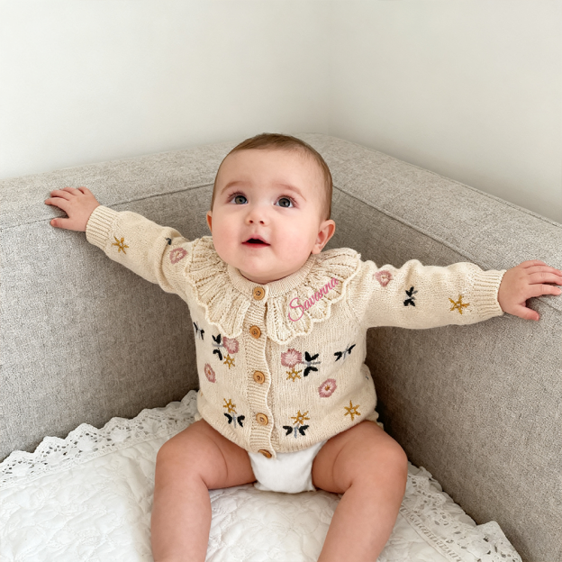 Personalized Baby Embroidered Flower Cardigan| BBcloth103