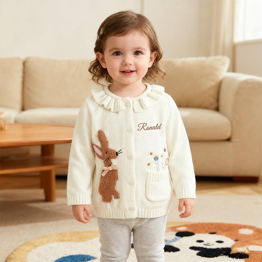 Personalized Girl Embroidered Bunny Cardigan| Cloth248