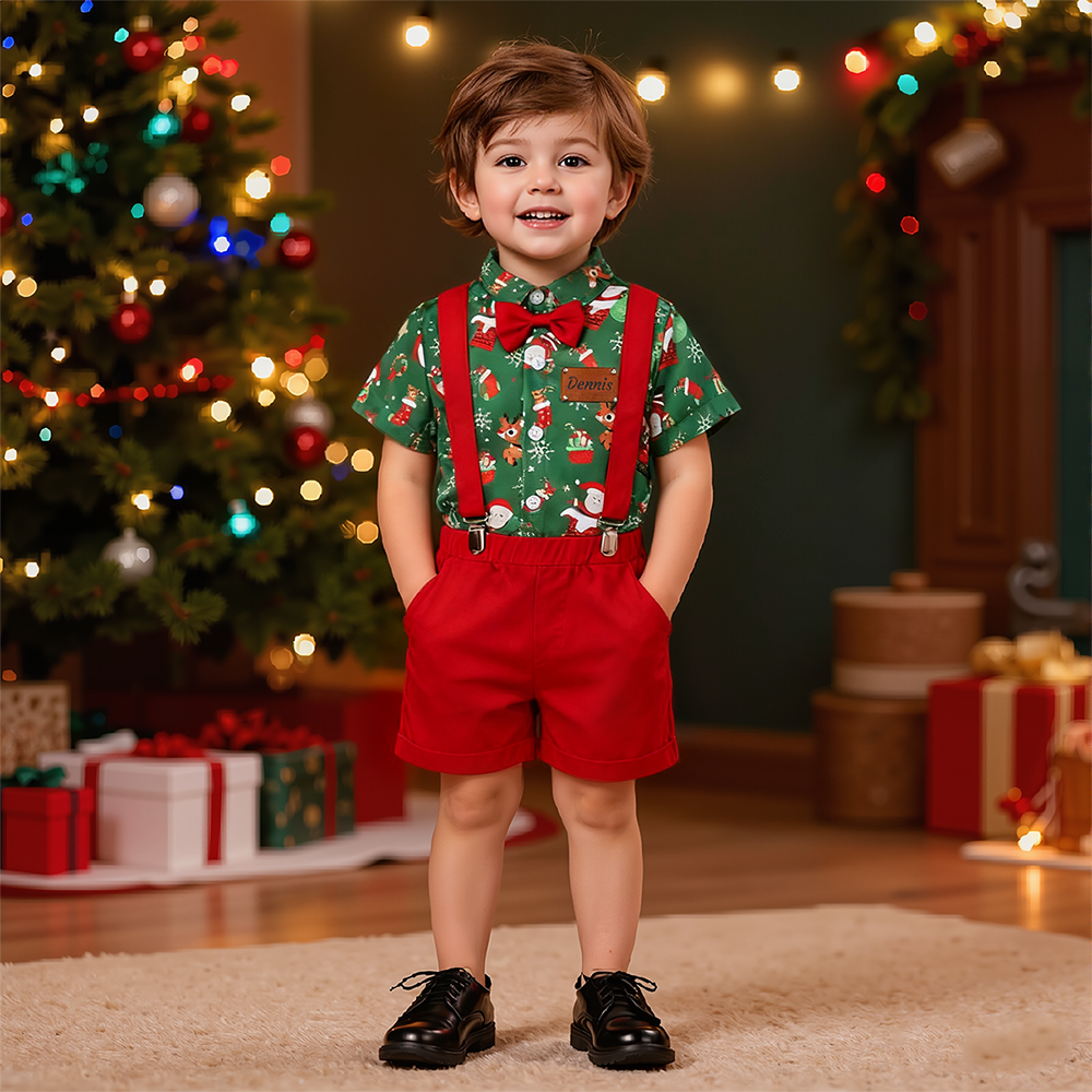 Personalized Leather Patch Boy Christmas Retro Outfit| YESMC26