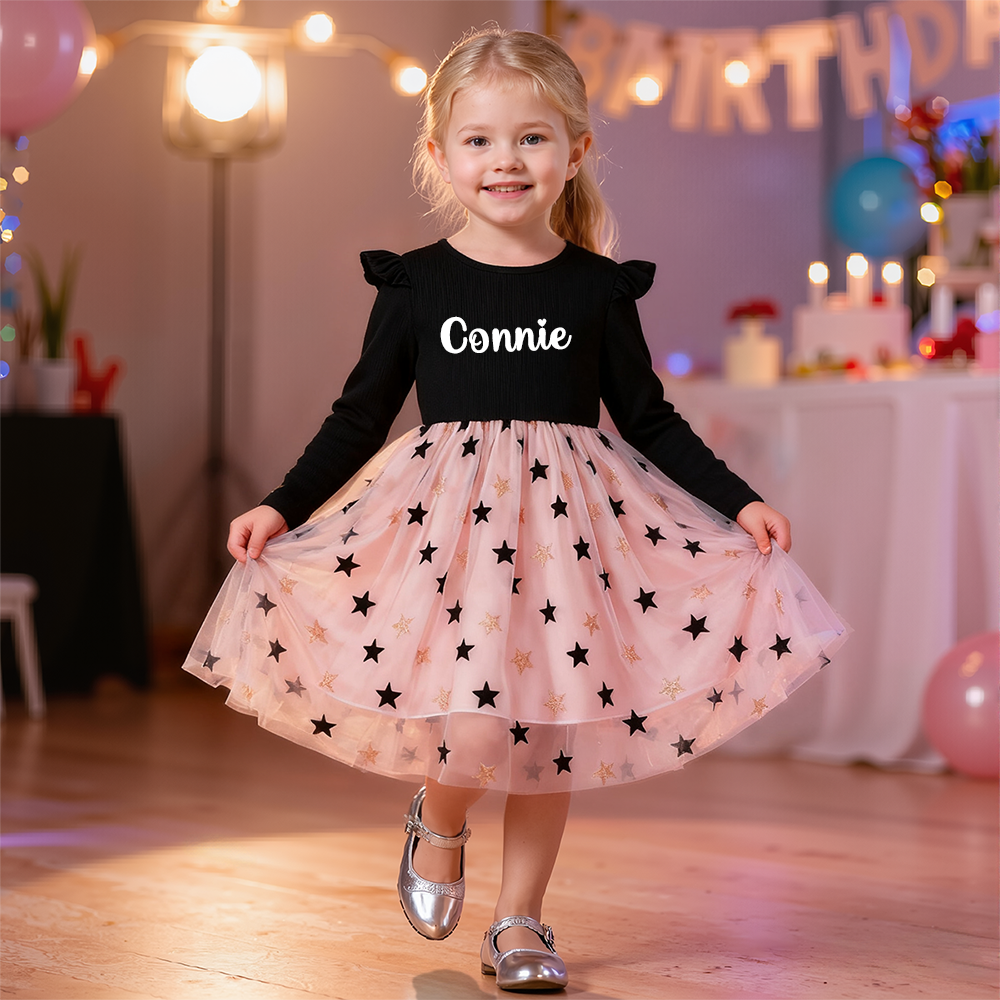 Personalized Girl Long Sleeve Cute Tulle Dress| Dress37