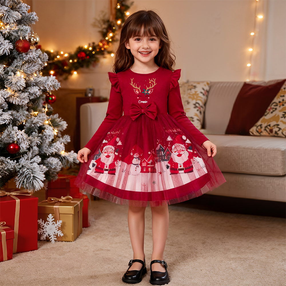 Personalized Girl Christmas Santa Tulle Dress| Dress3301