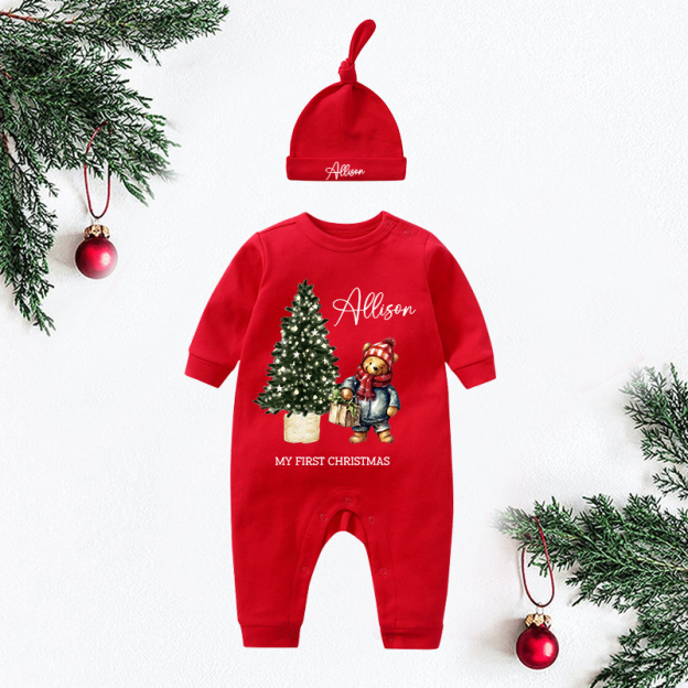 Personalized Baby My First Christmas Teddy Wreath Outfit| BBcloth1221